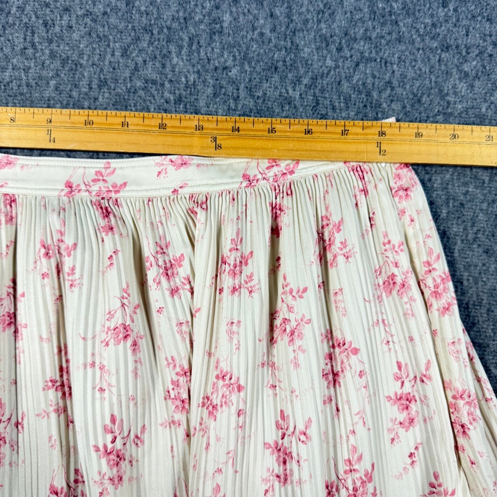 Polo Ralph Lauren Pink Floral Jaclyn Pleated Satin Ruffled Midi Skirt Womens 18 - Picture 5 of 9